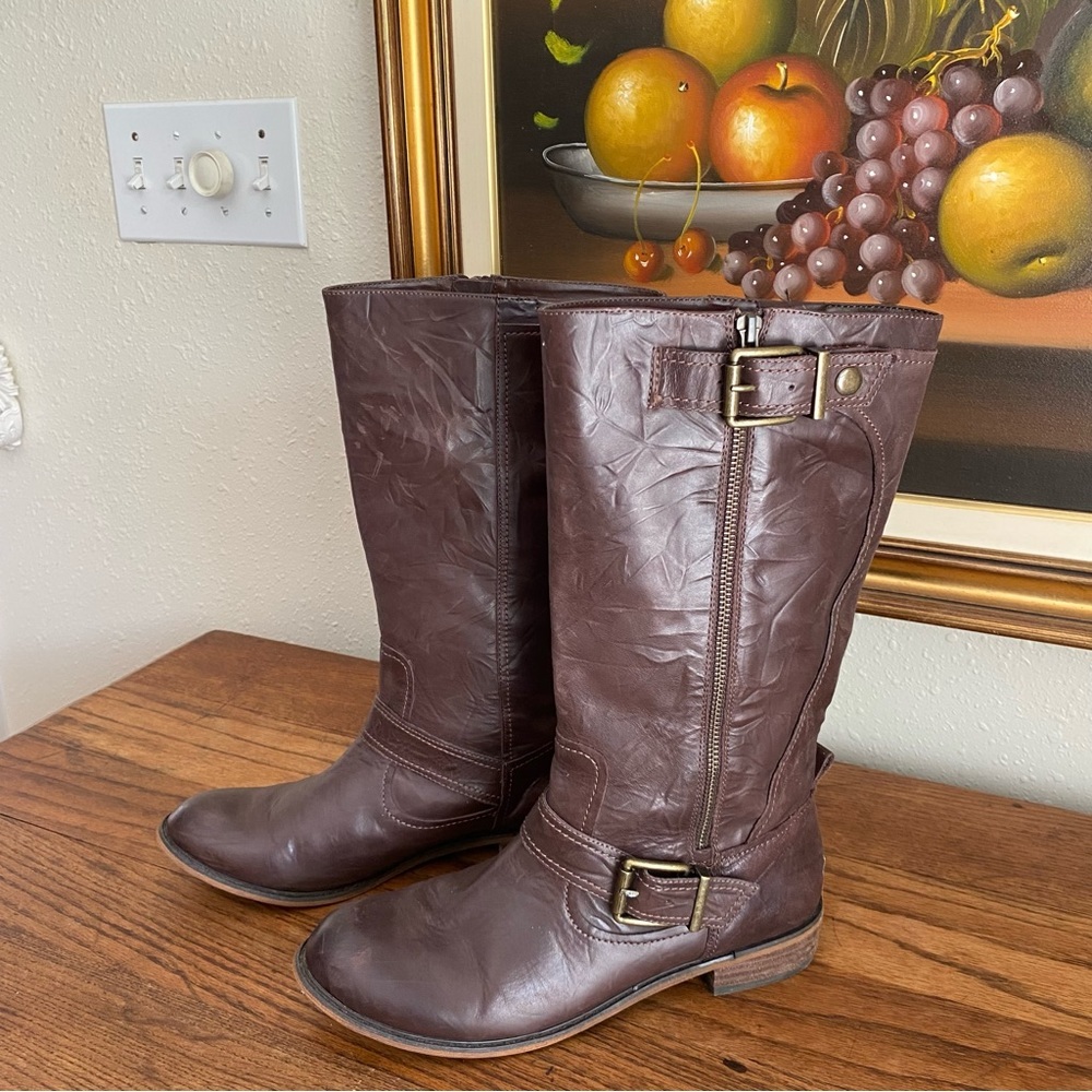GB winter casual buckle boots ashy brown knee high autumn rounded toe women boot